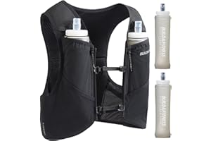 Gilet d'hydratation LITEVEST Build & Fitness avec 2 gourdes Souples de 500 ML – 7 Poches, Respirant, Confortable, sécurisé et élégant pour Le Trail, Les Marathons et Les Courses Quotidiennes