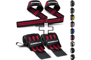 Fitgriff® Straps y Muñequeras para Gym (1 Conjunto) - Accesorios para Gimnasio, Musculacion, Fitness - para Hombre y Mujer