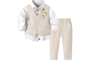 Volunboy Completo Elegante Bambino, Ragazzi Cerimonia Nozze Vestito 4 Pezzi Maniche Lunghe Camicie + Papillon + Gilet + Pantaloni