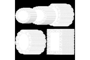 Bewudy 150 PCS Disposable Doilies Paper, White Lace Paper Doilies, Assorted Sizes Disposable Doily Rectangle Round Papers Doily for Tables Buffet Cake Fried Food Wedding Party Tableware Decor