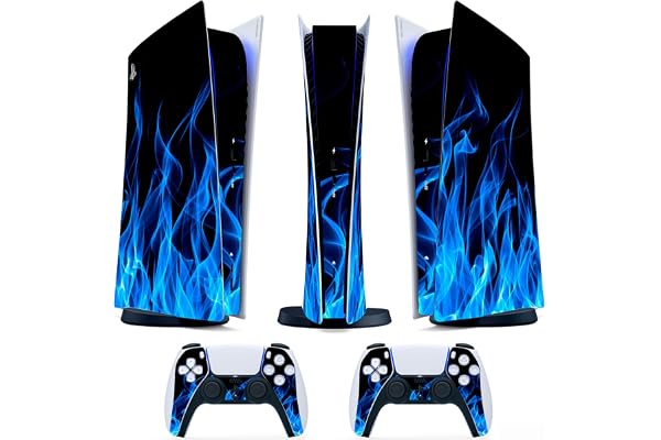 Skin Adhésif - Compatible pour PS5 - Cover pour personnaliser la Console - Film Vinyle Amovible - Qualité HD Satin Mat (Digital, P5-D006 - flamme bleue)