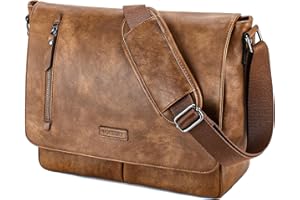 VX VONXURY Messenger Bag for Men, 14inch Laptop Bag Canvas/PU Leather Shoulder Crossbody Bag for School Work