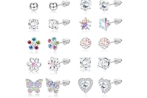 JeweBella 10 par małych kolczyków zestaw dla kobiet dziewcząt kolczyki sztyfty ze stali nierdzewnej hipoalergiczne śliczny motyl kwiat perła cyrkonia wkręcane wielokolorowe kolczyki zestaw