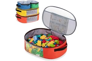 Rexmica 4pcs Toy Storage Organiser Bag Compatible with Lego Bricks, Travel Bag for Building Blocks, Puzzle, Car Toy, Magnetic Tiles, Transparent Zipper Pouch Bag, Toy Storage Container, Ellipse