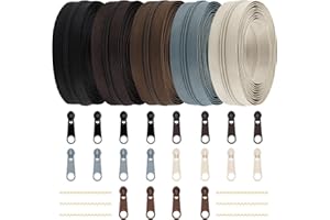 DOITEM Set di Cerniere in Nylon da 2,8 mm, 14 m, Senza Fine, con Tiretto e Cerniera, per Cucito e Lavori Fai da te,Nero marrone grigio, 5 Colori