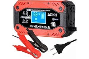 YIIFELL 10A Carica Batteria per Auto, 12V 10A/24V 5A Multi Protezioni Caricabatterie Mantenitore di Carica Auto Moto con Schermo LCD Touch Caricatore Batterie per Moto,Barche, Auto, Batteria AGM