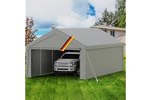 KURO-SAGOL Carport Zeltgarage 4x6m – Wasserdichtes Garagenzelt mit abnehmbaren Seitenwänden – UV-beständig Winterfest Unterstand für Auto, SUV, LKW, Boot – Lagerzelt Weidezelt Garten Garage, grau