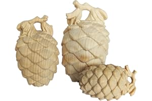 Heilkräuter Manufaktur Zirbenholz Zapfen in Tirol geschnitzt im 3er Set und mit Band, 5x2,8 cm, 6,5x3,6 cm und 7,5x4,3 cm