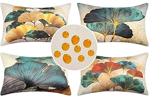 Housse Coussin 30x50 Lot de 4 Housse de Coussin d'extérieur 30x50 cm Imperméable Canapé Taie D'oreiller en Lin de Turquoise et Or Taies D'oreiller pour Coussins Chaise Jardin Salon Décoration Moderne