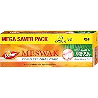 Dabur Meswak: India’s No-1 Fluoride Free Toothpaste | Herbal paste made from pure extract of rare Miswak herb - 200 +200 gms