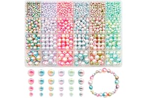 Dotilili Glass Pearl Beads 1890 Pcs Shiny Beads for Crafting 4/6/8/10mm Spacer Bead with Holes Round Bead for Jewellery Making DIY Bracelet Necklace Earring Knitting Decorations(Light)