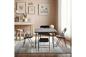 HOMYLIN Ensemble Table et chaises carrées Pliantes pour Enfants, 5 pièces pour Les Tout-Petits, Salle à Manger, étudier, Jouer au Dessin, Noir