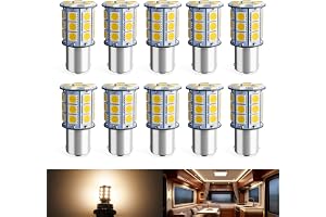 DEFVNSY 1156 LED RV glödlampa, 3000K varmvit 1003 BA15S 1141 7506 5050 27-SMD LED-ersättningslampor för 12 V husbil, husvagn, interiörlampor, backup-lampa (10 st)
