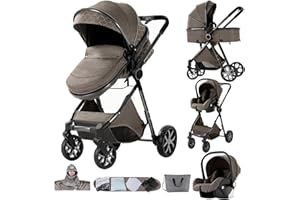 MoLi Passeggino Trio, Passeggino 3 in 1 con Doppia Modalità Push Reversibile, Trio Neonati con Grande Navicella, Carrozzina per Neonati in Alluminio Pieghevole (225 Chocolate)