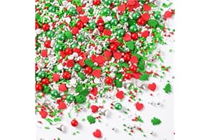 SUJOYGAR Décors Sucrés Noël 130g - Mélange de Comestibles Rouge Vert Blanc (Sucre Coloré, Vermicelles, Perles, Cœurs, Arbres), Décoration Alimentaire pour Gâteaux, Cupcakes, Biscuits