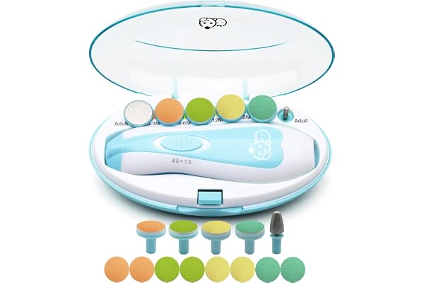 Royal Angels Coupe-ongles pour bébé 21 en 1, soin électrique des ongles pour bébé, 13 outils de remplacement supplémentaires, coupe-ongles et orteils pour nouveau-né, coupe et vernis (bleu)