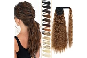 Inscca Wrap Around Queue de Cheval Noisette Rajout Postiche Cheveux Boucle Corn Wave Synthetique Fausse Long 55 cm Faux Ponytail pour Femme Attaché par Ruban Adhésif Fake Hair