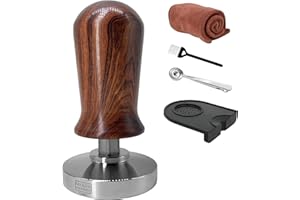 NEOUZA Martillo de prensa profesional calibrado Espresso de 53 mm, compatible con Sage/Breville 870 875 878 de base plana de acero inoxidable 304 con mango de madera premium cargado por resorte