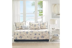 Madison Park Daybed Cover Double Sided Quilting Casual Design All Season Bedding Set with Bedskirt, Matching Shams, Decorative Pillow, 75 in x 39 in, Seashell Blue
