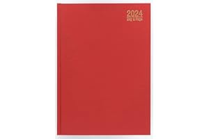 IMPRINT PRESS Imprint 2024 Premium Quality A5 Day to Page Diary with Full Page of Saturday & Sunday, Hardback Desk Diary with Ribbon Marker, Planner Organiser Diary (Red)