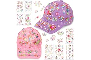 Jupsk Kids Baseball Cap Set, Solid Color Sun Hat with Unicorn Crystal Diamond Stickers, Arts and Crafts Children's Day Gifts Party Favors for Girls Multicolour