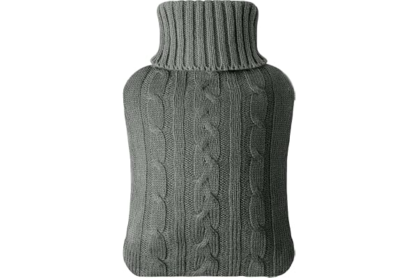 Vicloon Bouillotte Eau Chaude,2L Bouteille D'eau Chaude,Bouillotte Peluche Eau Chaude,Aide à fournir Les Plus de Chaleur et de Confort,Idéal Les Journées Hivers (Tricot Gris Foncé)