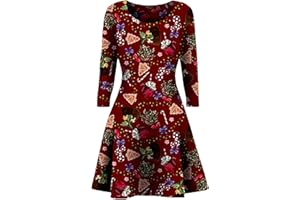STAR FASHION Womens Christmas Party Dress Snowman Swing Dress Novelty Printed Skater Xmas Dress Secret Santa Gift US Size 4-22