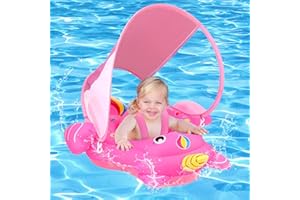 RUMIA Baby Schwimmring mit Sonnendach, Baby Float Swimming Pool für Kleinkinder und Kinder Alter von 3-72 Monaten, Hinzufügen Schwanz UPF50+ Verstellbarem Niemals Kippen Abnehmbarem Schwimmtrainer, L