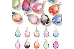 Stiesy 10Pcs 10 Colors Teardrop Charms Gradient Water Droplet Glass Charm Pendants Water-Drop Dangle Charms for DIY Crafts Bracelet Jewelry Making