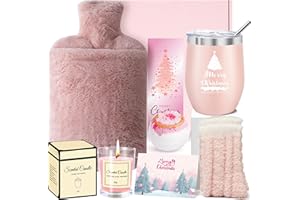 BORIYA Hot Water Bottle Gift Set - Christmas Gifts for Women,Pamper Hamper Xmas Gifts Kit for Her,Self Care Bath Set Gift for Ladies,Pink Gifts Box for Women Ideas Christmas Box with Hot Water Bag