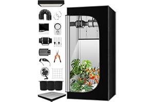 QEANY Komplettes Growzelt Set, 60x60x140cm Growbox, Growzelt-System mit 100W LED-Wachstumslicht, automatischem 4-Zoll-Lüfter, Kohlefilter und Lüfter, Indoor Grow Tent Set (6060140TZ)
