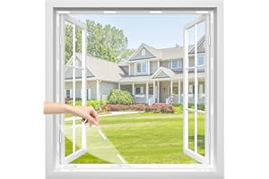 Wothfav Mosquitera para Ventanas Magnéticas, Pantalla Mosquitera Universal 150 * 150cm, Malla Lavable, 14 Juegos de Tiras Magnéticas, Mosquiteros Ventana Protección contra Mosquitos y Moscas