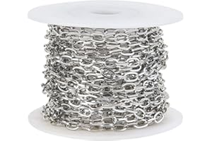 UR URLIFEHALL 16.4 Feet/5m Vacuum Plating 304 Stainless Steel Cable Chains with Spool Unwelded Flat Oval Chain for Jewellery Belt Jeans Making
