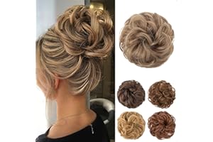 JJstar Chignon Postiche Cheveux Grande Postiches Bouclés Ondulés Chouchou Cheveux Naturel Faux Chignon Elastique pour Femmes Fille (Mélange de brun Blond)