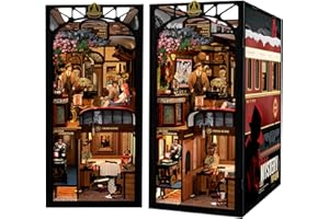 Fsolis DIY Book Nook,Kit Maison de Poupée Miniature avec Lumières LED et Plaque de Protection Contre la Poussière Enfichable,3D Puzzle Booknook Serre-Livres en Bois(Train Mystery Case)