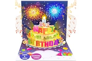 FITMITE Birthday Cards, MUSIC & LIGHTS & BLOWABLE CANDLE Pop up Happy Birthday Card, Birthday Gifts for Women Men Husband Wife Sister Friends Kids-Navy Blue