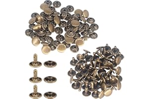 Trimming Shop 100 Set Leather Rivets, Double Cap Tubular Rivets Durable Metal Studs for DIY Leathercrafts, Handbag, Belts, Purses, Bags, Shoes, Repair Clothing, Bronze, 10mm