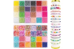 JOLCEEY 2400pcs Pearl Beads for Jewelry Making - 48 Colors 6mm Plastic Colorful Round Glass Spacer Imitation Dyed Faux Pearls for Bracelets, DIY Crafts, Gifts