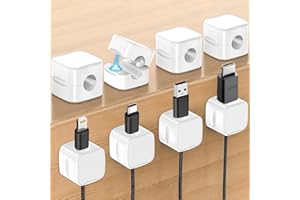 Soodyoow 8 Pezzi Supporto per cavi magnetico, Organizer per la gestione dei cavi con clip, supporto per cavi di gestione dei cavi, per comodino, scrivania, USB, cavo audio, Bianco