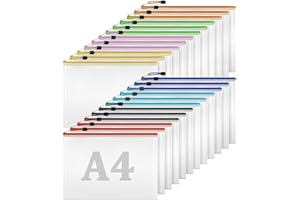 Flow fire A4 Dokumententasche mit Reißverschluss, 24 Stück Wasserdichte A4 Mesh Reißverschlusstaschen für Datei, Papier und Hausaufgaben (8 Farben)