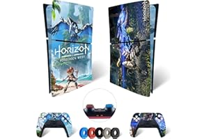 MaD Vision® Set de Skin Extra-Duraderas en Vinilo para PS5 Digital Slim + 5 Pares de Aiming Rings|Kit Adhesivo y Resistente a los Arañazos para PlayStation 5 +2 Controllers–para Horizon Forbidden West