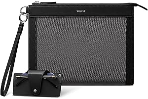VULKIT Mens Clutch Bag, Pouch Bag for Men with Removable Glasses Case, Large Wrist Band Zipper Wallet, Business Handbag