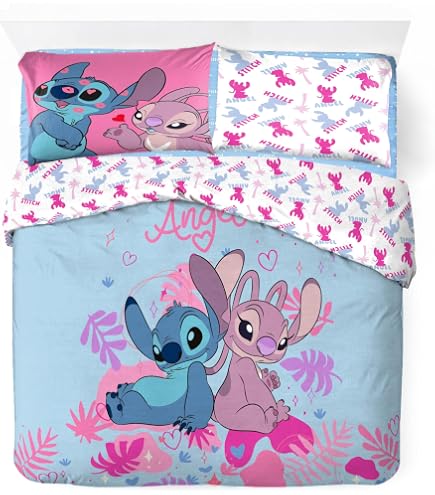 Parure Letto Matrimoniale Aymax Stitch Rosa Reversibile 240x220 Cm – 2 Federe 65x65 Cm, In Policotone, Certificata Oeko-Tex