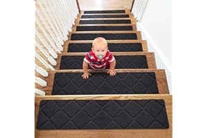 YISUN 15 PCS Stair Carpet, Non-Slip Carpet Stair Treads, Carpet Treads for Stairs Non Skid Rubber Backing Removable Washable Step Runners Perfect for Kids Elders and Pets