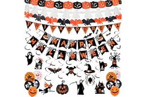 AMLOOPH Halloween Decorations Reusable Indoor Set - Happy Halloween Banner, Hanging Pumpkin, Bat, Ghosts Bunting Garland, Trick or Treat Sign and Spooky Hanging for Party Decorations