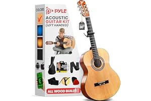 Pyle Left Handed Beginner Acoustic Guitar, Junior Size 76 cm, All Wood Build Nylon String with Capo Strap, Extra String Set, and Gig Bag Acoustic, For Kids Adults Youth Classical Kit Natural Gloss
