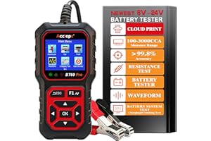 Acclope BT60 PRO Testeur de Batterie 6V 12V 24V Automobile 100–3000 CCA, pour Batteries 2–120 Ah de Voiture, Camion, Moto, Testeur de Charge/Démarrage, Compatible avec Batteries AGM, Gel, EFB, Lithium