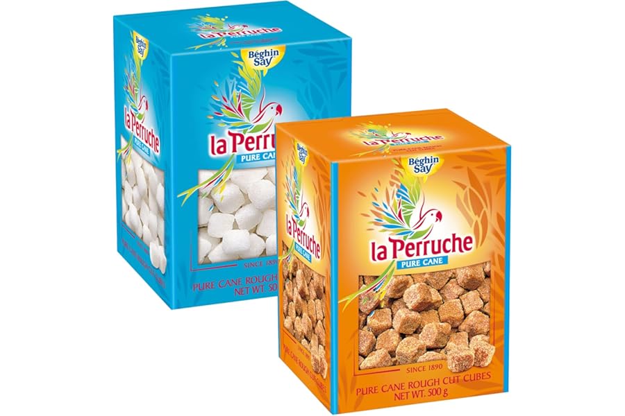 Speciality White and Brown Sugar Cube Bundle Containing Le Perruche White and Brown Natural Cane Sugar Cubes 500g each 500g x 2
