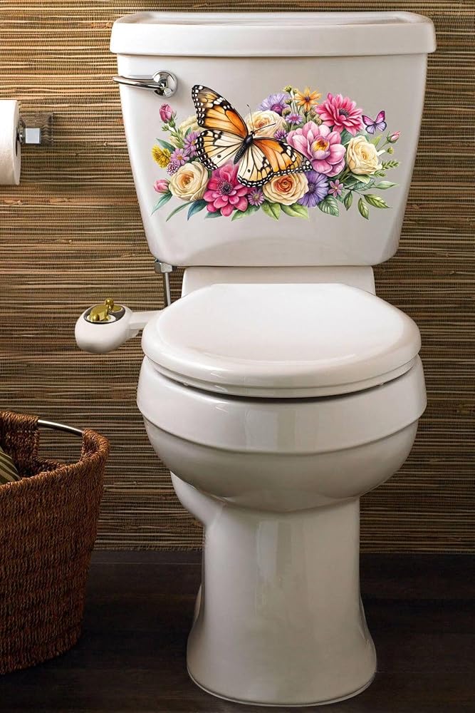 Kelebek ve Renkli Güller Temalı Klozet Sticker Banyo Sticker