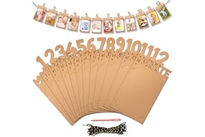 TankerStreet Baby Erster 1. Geburtstag Foto Banner für 1 bis 12 Monate, Baby-Milestone-Foto Girlande Geburtstagsdeko, Hängende Foto Wanddekoration für Mädchen/Jungen Party Dekor Feiern - Deutsch